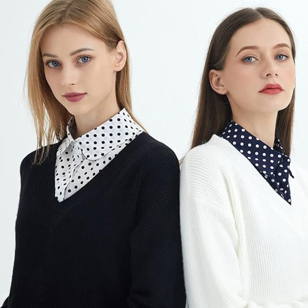 2 pieces - Women's Shirt Collar - Shirt Collar - Detachable Collar - Small Shirt Collar - Faux Detachable Collar - Detachable Pointed Collar - Small Collar - Pointed Collar - Shirt Replacement - Blouse - Adjustable - One Size - White and Black Dots - Image 2