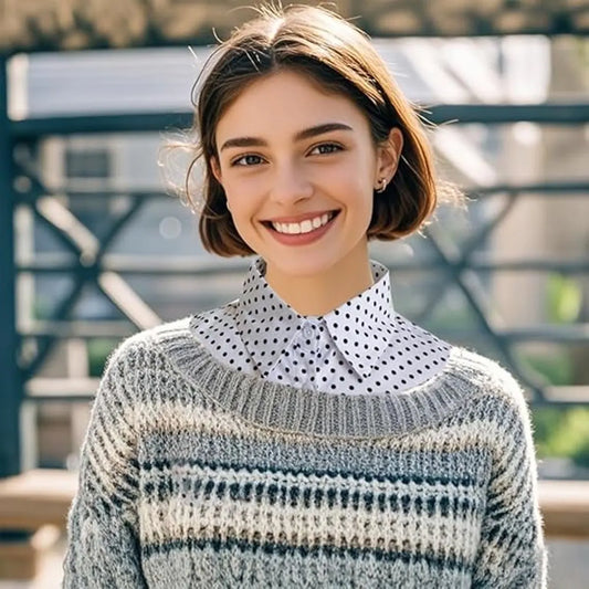 2 pieces - Women's Shirt Collar - Shirt Collar - Detachable Collar - Small Shirt Collar - Faux Detachable Collar - Detachable Pointed Collar - Small Collar - Pointed Collar - Shirt Replacement - Blouse - Adjustable - One Size - White and Black Dots - Image 3