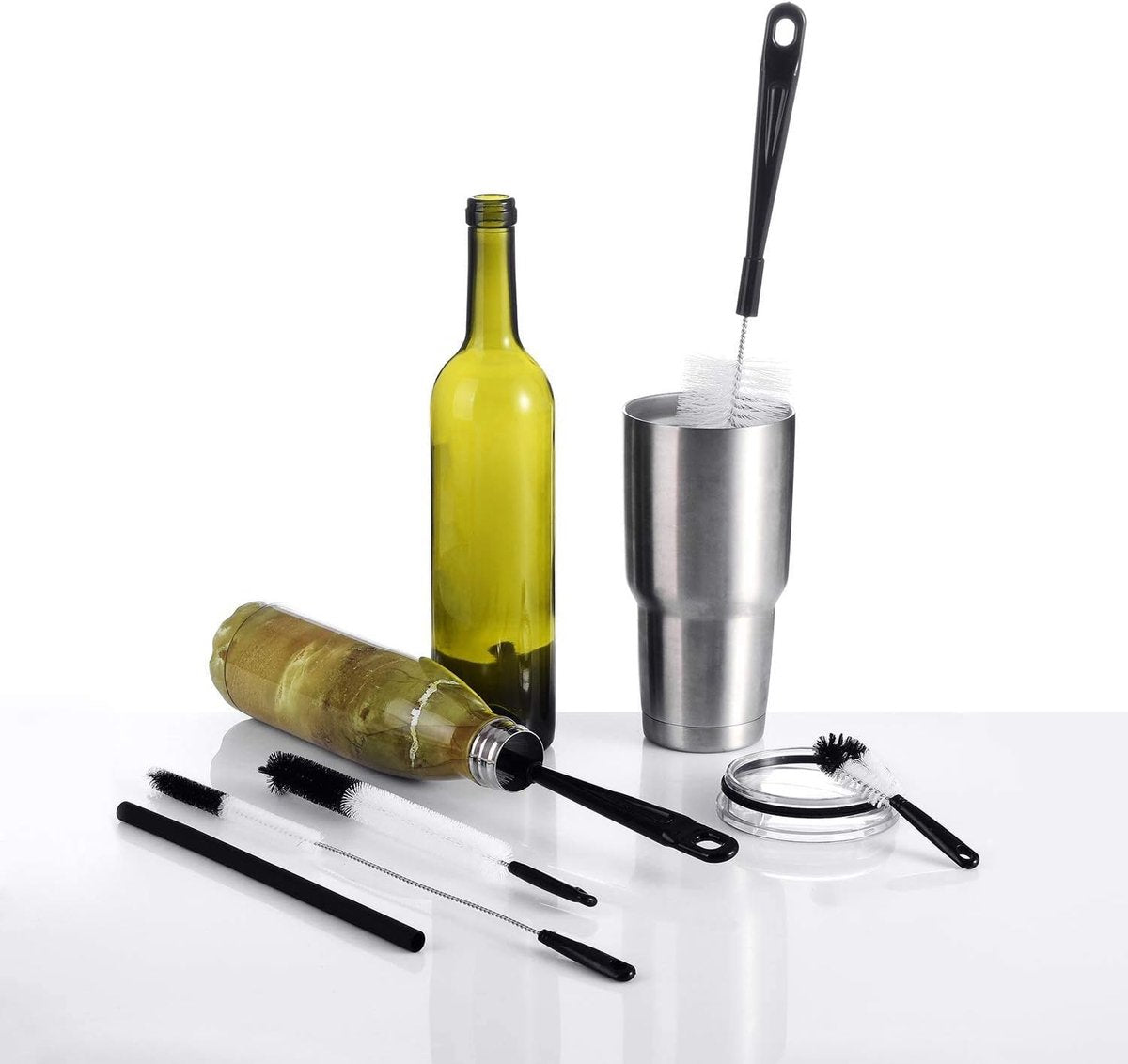 8-Pack Bottle Cleaning Brush Set - Cleaning Brush - Bottle Brush - Black bottle cleaner with long handle - for washing narrow wine/beer bottles/thermos flask/bottle cup/sports tank/kettle - lid brush - straw brush - Bottle cleaner - Image 3
