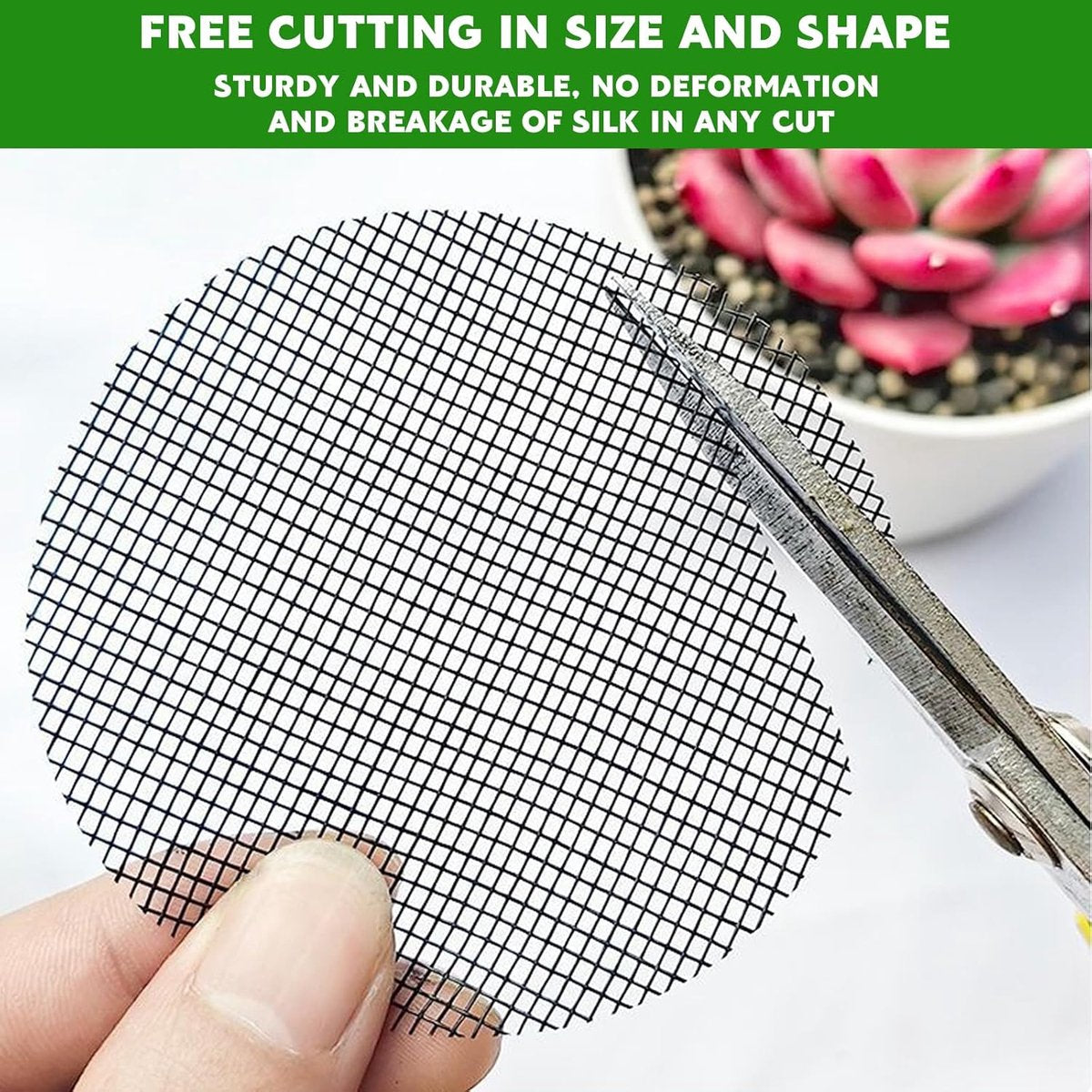 100 pieces - Round flowerpot mat - flowerpot mat - mesh garden mat - plant pot bonsai soil grid - for garden - prevents soil loss - drainage screens - 4.5 cm and 10 cm, 50 pieces each - black - Image 3
