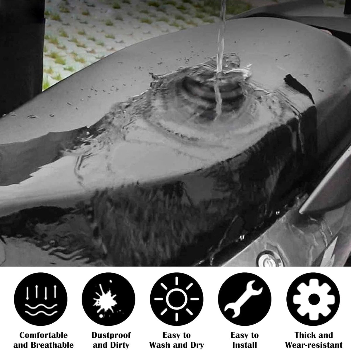 Motorcycle Seat Cover - Electric Bike Seat Cover - Scooter Seat Cover - Rain Seat Cover Scooter - Waterproof PU Scooter Seat Cover - Universal Seat Cover - Wear-Resistant Waterproof Cover - Seat Cover - For Most - 80*60 cm - Black - Image 3