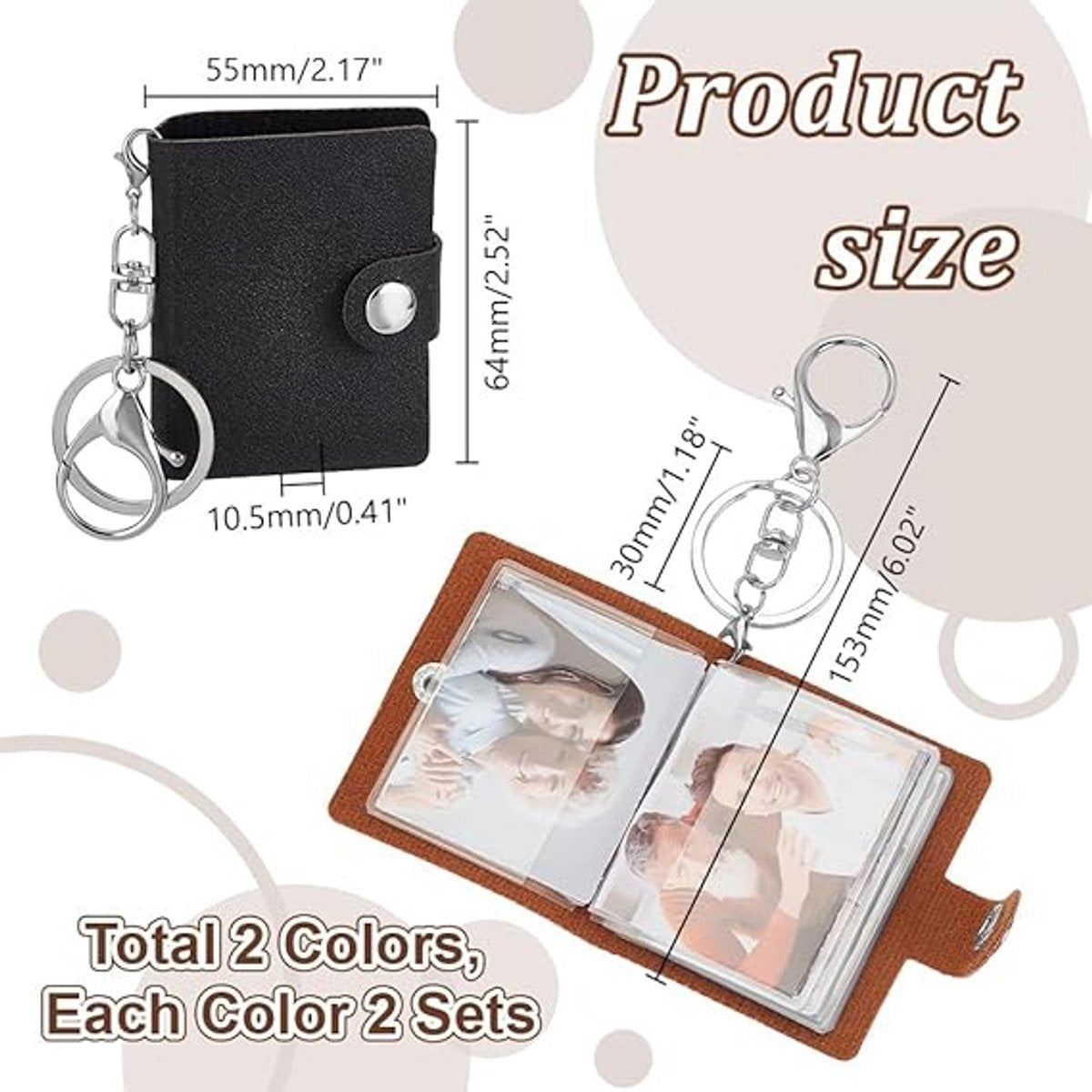 4 pieces - Mini photo album - 2 inch - Photo album - keychain - mini retro photo album - with lobster claw clasps and keychains - Each book can hold 20 photos - 10 pages - for a family and friends party keepsake - black, brown - Image 5