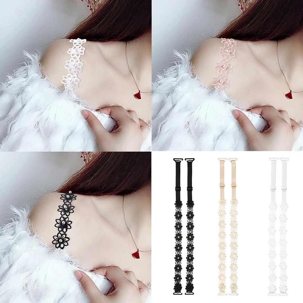 bra straps - 3 pairs - replacement bra straps for women - elastic bra shoulder straps - lace floral bra straps - non-slip bra straps - adjustable elastic shoulder pads - Image 4