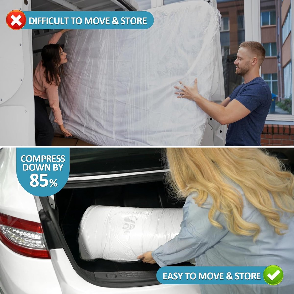 Large vacuum storage bags - 220*100cm - vacuum mattress bag - waterproof - resealable - with zipper - reusable - space-saving bags - vacuum seal - for mattresses, clothing - vacuum pump not included - transparent - Image 2