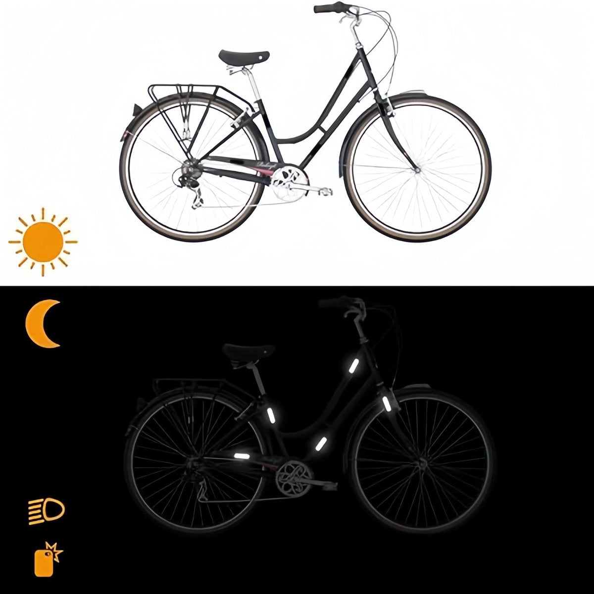 (4 pieces) 12 strips - Night vision stickers - reflective stickers - reflective strips - motorcycle decoration - for visibility in the dark - for bicycle, stroller, buggy, helmet, motorcycle, scooter, toys - 7*1.8 cm and 2.1 cm - black - Image 2