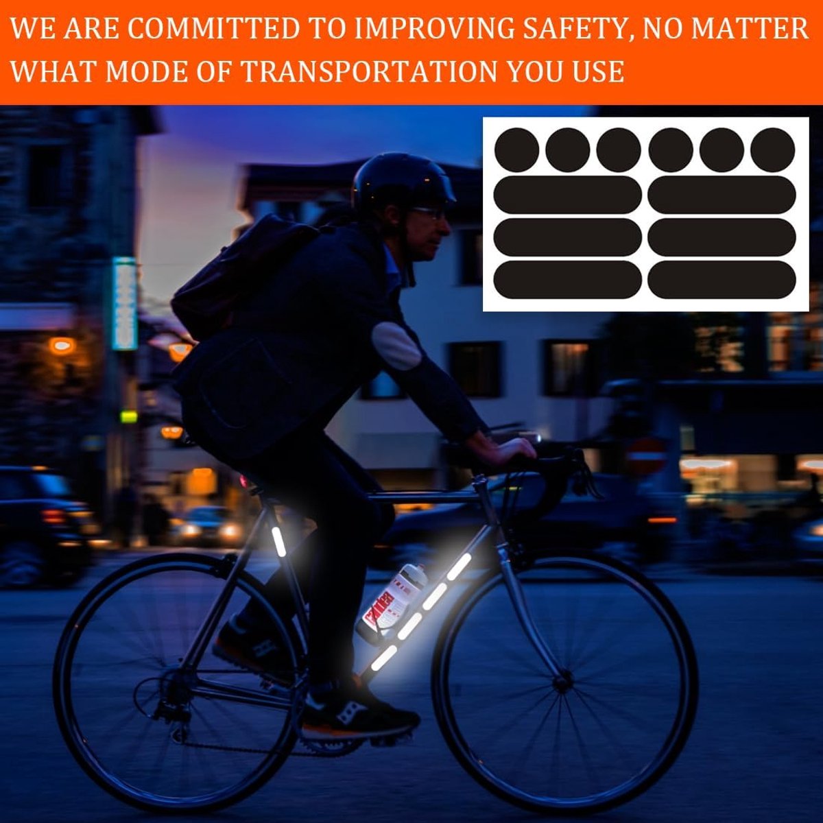 (4 pieces) 12 strips - Night vision stickers - reflective stickers - reflective strips - motorcycle decoration - for visibility in the dark - for bicycle, stroller, buggy, helmet, motorcycle, scooter, toys - 7*1.8 cm and 2.1 cm - black - Image 3