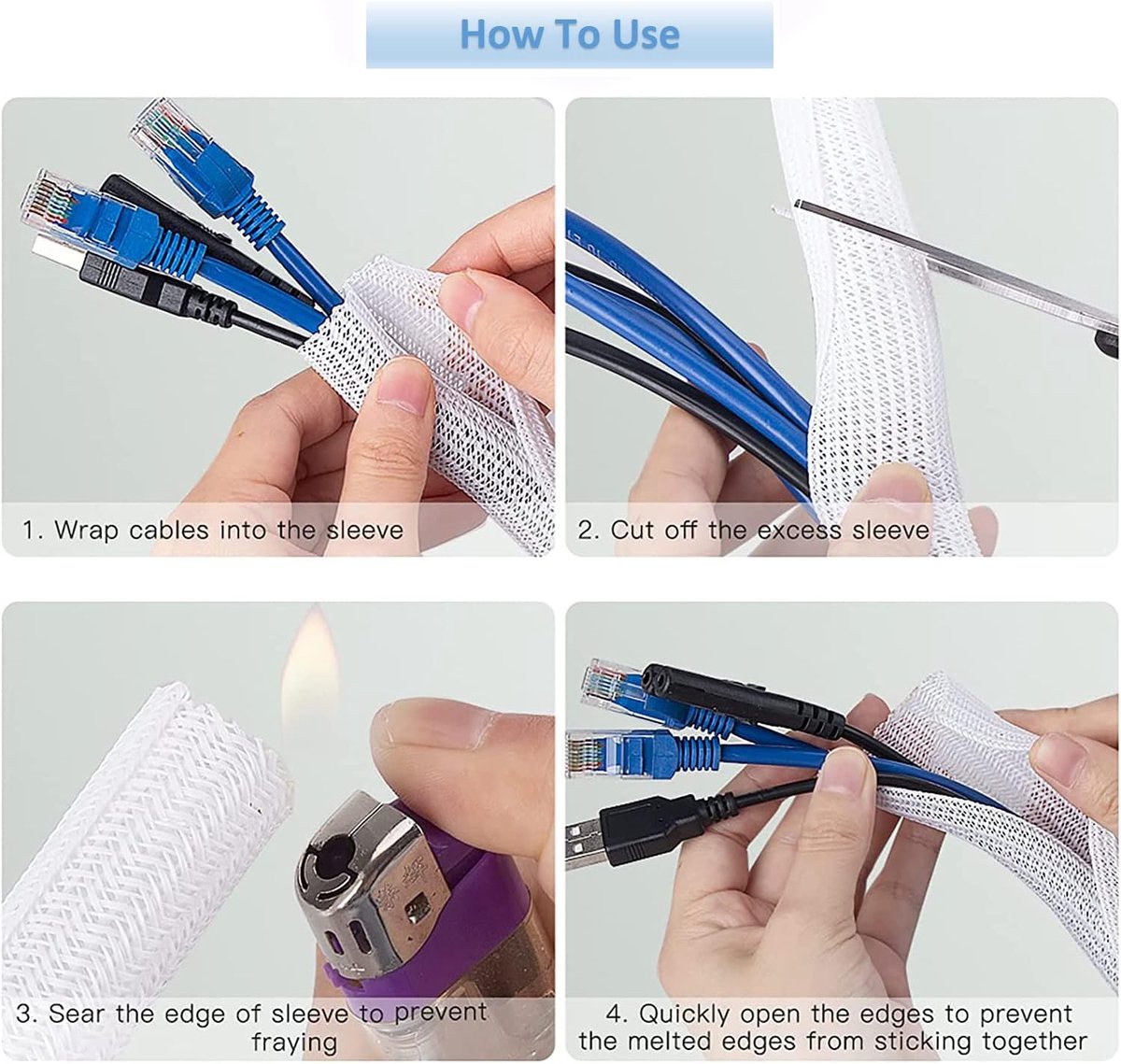 Cable Organizer - 2 m - cable management - Cable Sleeve - cable organizer - Velcro - Braided cable sleeve - Cable protector - for TV, computer, home theater, automotive, domestic, industrial, electrical wires - Prevent pets from chewing - Image 3