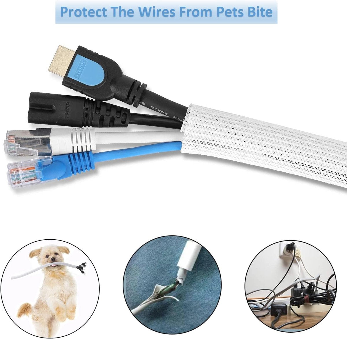Cable Organizer - 2 m - cable management - Cable Sleeve - cable organizer - Velcro - Braided cable sleeve - Cable protector - for TV, computer, home theater, automotive, domestic, industrial, electrical wires - Prevent pets from chewing - Image 4