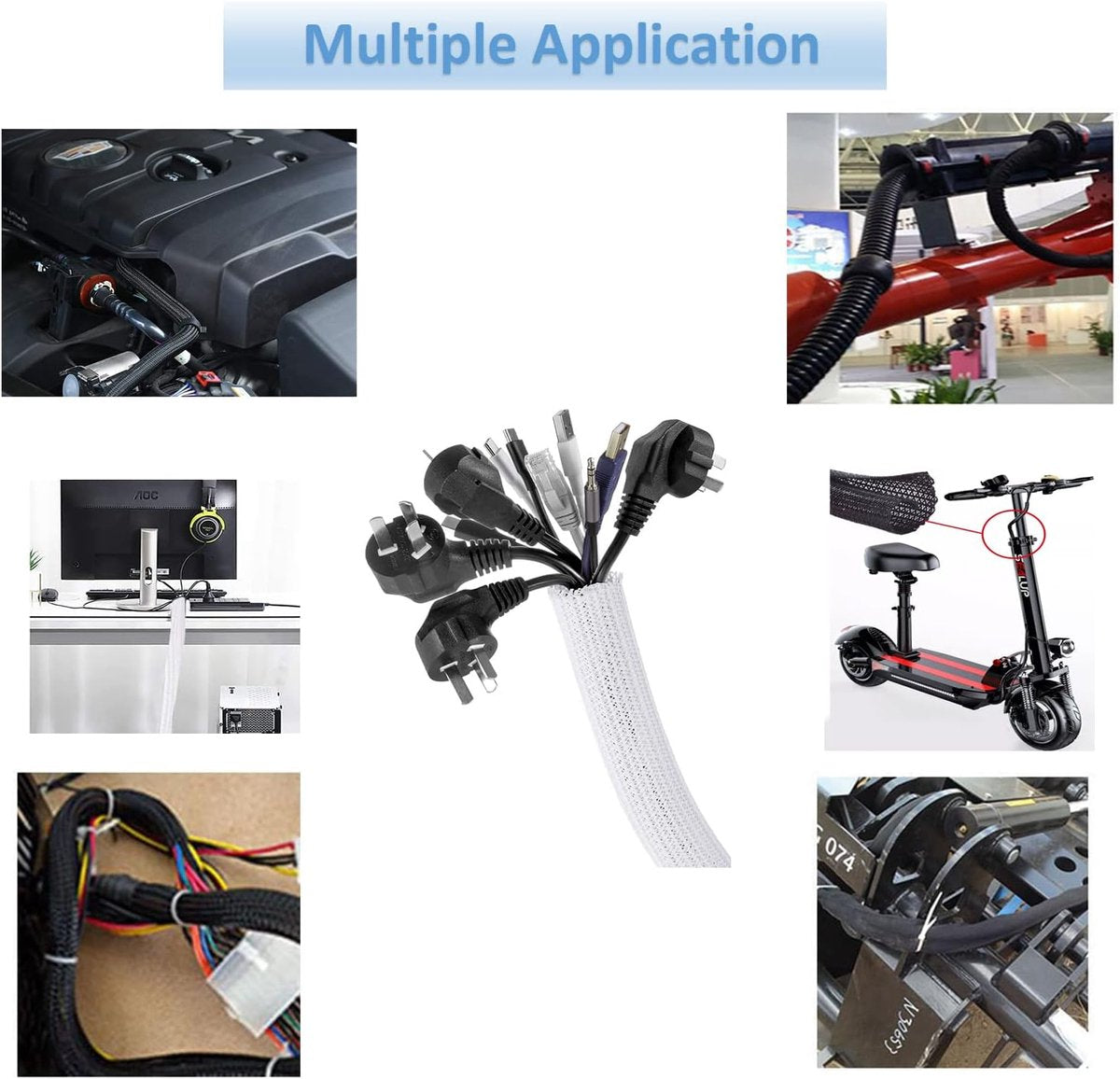 Cable Organizer - 2 m - cable management - Cable Sleeve - cable organizer - Velcro - Braided cable sleeve - Cable protector - for TV, computer, home theater, automotive, domestic, industrial, electrical wires - Prevent pets from chewing - Image 5