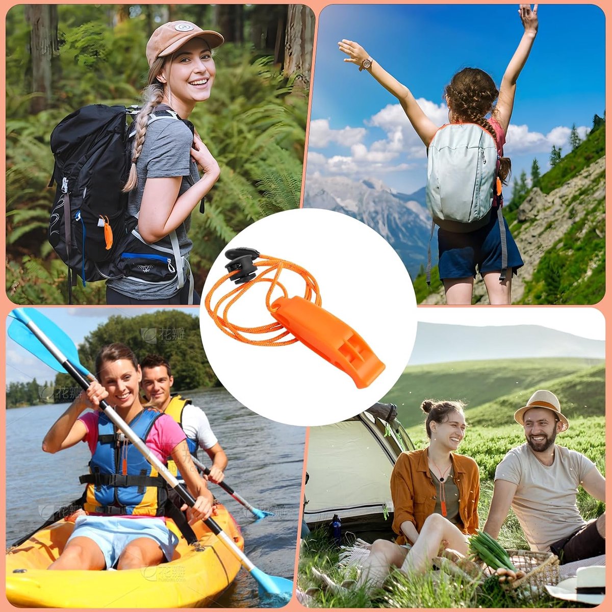 6 pieces - Emergency whistle - survival whistles - dual frequency - emergency whistle - with reflective cord, adjustable clip - emergency whistle survival whistle - for rescue operations in nature, hiking, camping, hunting and safety at sea - orange - Image 3