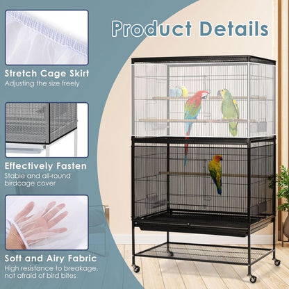 Birdcage Mesh Cover - Universal Birdcage Cover - Birdcage Splash Guard - Seed Catcher - Dust Cover for Birdcage - Birdcage Cover Skirt - Dustproof Mesh Cover - Dust Cover - Net - Birdcage Accessories - 40*150-220 cm - Black and White - Image 3