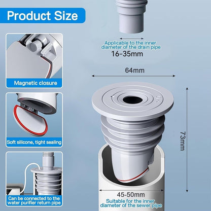 Washing machine drain plug - Sealing ring - suitable pipe inner diameter 45-50 mm - Drain plug - Sewer seals - Floor drain plug cover - drain pipe seal - anti-odor drain seal - with lid - for home, kitchen and bathroom - grey - Image 5