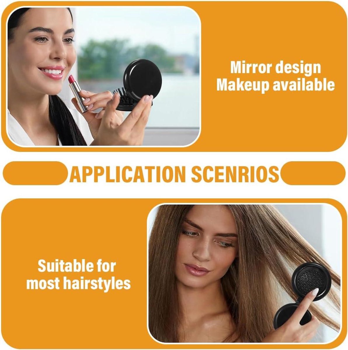 Allecto Plus - Set of 2 Foldable Travel Brushes with Mirror Portable Comb Pocket Massager for Men, Women, and Girls (Travel Size Mini Compact) - Image 4