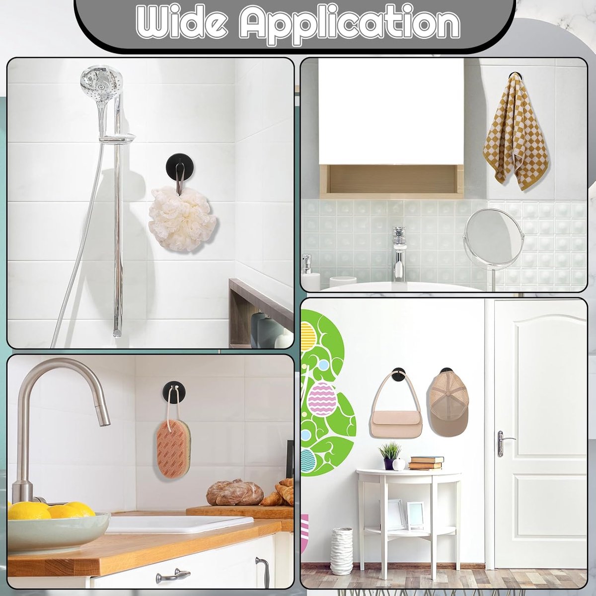 4 pieces - 6*6*5.5 cm - Suction cup hooks - Hooks with vacuum suction cup - towel hooks without drilling - waterproof - suction cup hook for shower, bathroom, kitchen, glass door - black - Image 3