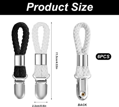 6 pieces - towel clips - bath towel clip - metal kitchen tea towel hooks - with woven cotton rope loop - for hanging tea towel holders in kitchen, bathroom, home - black and white - 11*2.3 cm - Image 2