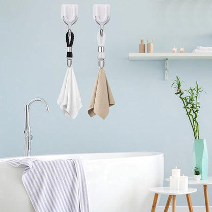 6 pieces - towel clips - bath towel clip - metal kitchen tea towel hooks - with woven cotton rope loop - for hanging tea towel holders in kitchen, bathroom, home - black and white - 11*2.3 cm - Image 3