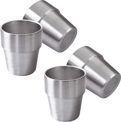 4 pieces - Stainless steel cup - 180 ml - Stackable stainless steel cups - metal cup - Double-walled insulated drinking cups Glasses - for home, restaurant, office, camping, party - 7.2*5.5*7.5 cm - silver
