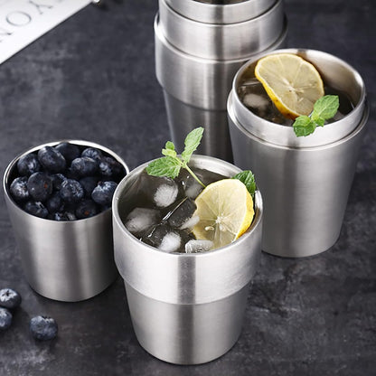 4 pieces - Stainless steel cup - 180 ml - Stackable stainless steel cups - metal cup - Double-walled insulated drinking cups Glasses - for home, restaurant, office, camping, party - 7.2*5.5*7.5 cm - silver - Image 2