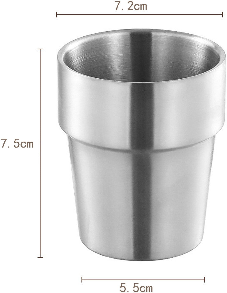 4 pieces - Stainless steel cup - 180 ml - Stackable stainless steel cups - metal cup - Double-walled insulated drinking cups Glasses - for home, restaurant, office, camping, party - 7.2*5.5*7.5 cm - silver - Image 5
