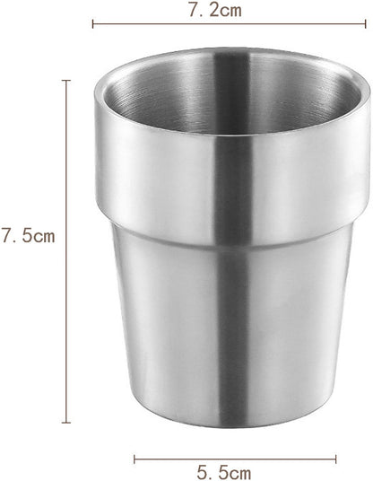 4 pieces - Stainless steel cup - 180 ml - Stackable stainless steel cups - metal cup - Double-walled insulated drinking cups Glasses - for home, restaurant, office, camping, party - 7.2*5.5*7.5 cm - silver - Image 5