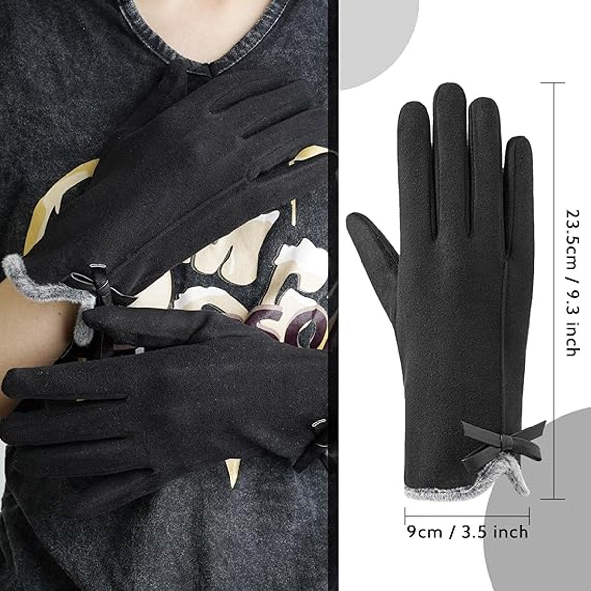 Gloves - women's gloves - winter gloves - Winter gloves - Insulated touchscreen gloves - touchscreen gloves for index finger - Cycling Gloves - Elegant and stylish - Black - Image 4