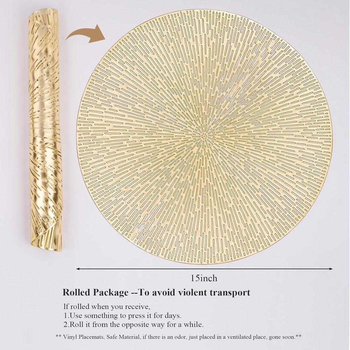 Set of 6 round placemats - Gold Placemats - 38x38cm - coasters - Openwork - Heat resistant - Luxurious appearance - Washable - Easy to clean - for kitchen and dining table decoration - Image 4