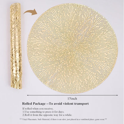 Set of 6 round placemats - Gold Placemats - 38x38cm - coasters - Openwork - Heat resistant - Luxurious appearance - Washable - Easy to clean - for kitchen and dining table decoration - Image 4