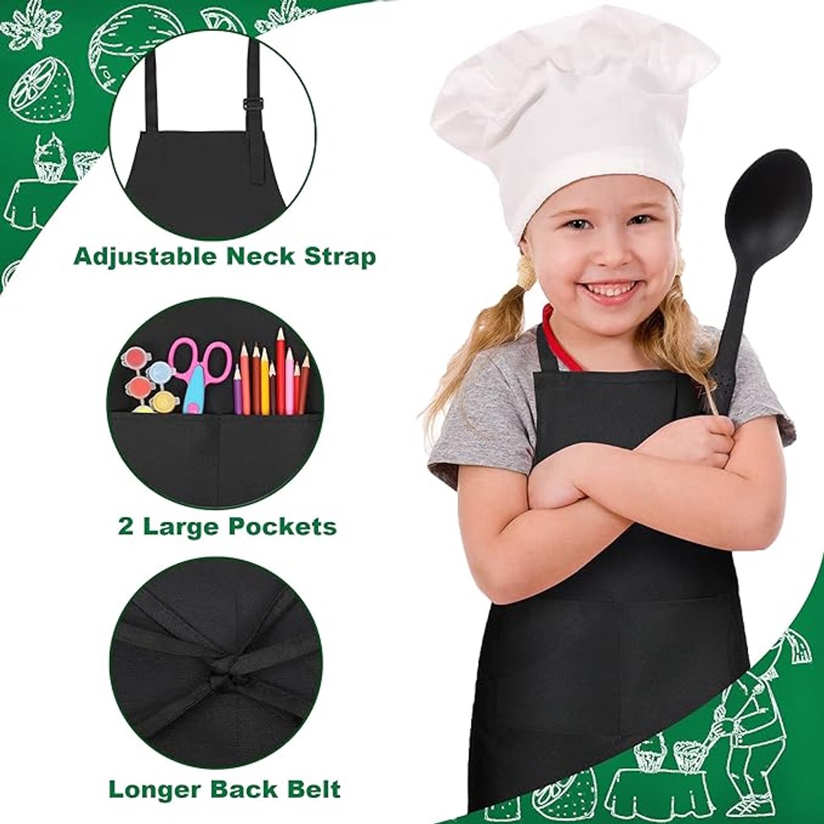 6x Children's Aprons - Children's Craft Apron - Kitchen Apron - Cooking Apron - Painting Apron - Adjustable - Painting Apron - Craft Apron - Children's Apron - For Baking, Gardening, Crafts, School, BBQ, Party - Size L, 6-14 Years - Image 3