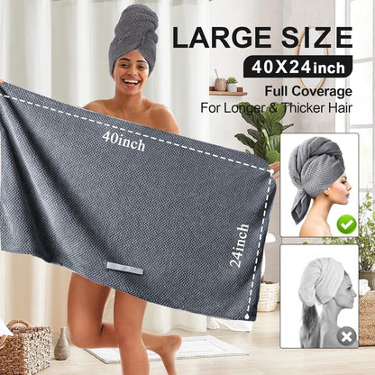 2 pieces - Microfiber Hair Towel - Microfiber Drying Towels - Microfiber towels - Hair Drying Towel - Hair Towel - Fast-drying Headscarf - wet hair towels - dry hair towels - for wet hair, showering and make-up - 100*60 cm - pink, grey - Image 2