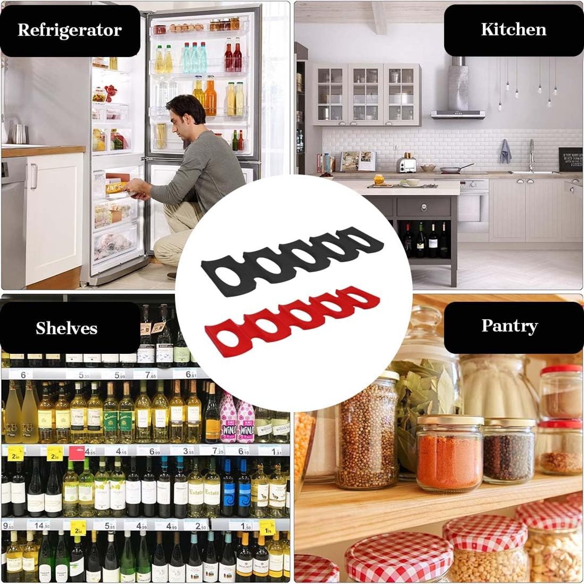 2 pieces - Bottle rack - Beverage bottle rack - Refrigerator bottle holder - Wine rack - silicone refrigerator bottle holder - refrigerator cup holder - easy to stack refrigerator bottle holder - for kitchen fridge, countertop, pantry - 30.6*9.5 cm - blac - Image 2