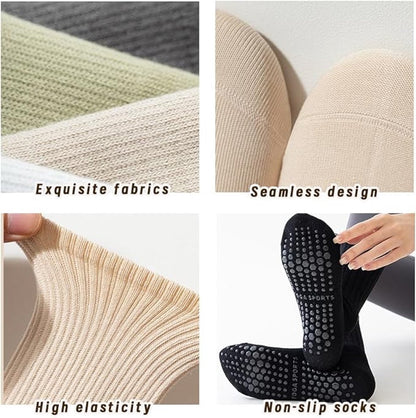 4 pairs - Yoga Socks - Pilates Socks - Non-slip Yoga Socks - Yoga Socks for women - sports socks - non-slip mid-tube socks - cotton pilates socks - breathable cotton socks - non-slip socks - for ballet, yoga, dance, pilates and fitness - Image 2