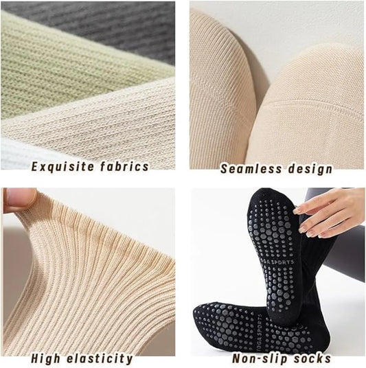 4 pairs - Yoga Socks - Pilates Socks - Non-slip Yoga Socks - Yoga Socks for women - sports socks - non-slip mid-tube socks - cotton pilates socks - breathable cotton socks - non-slip socks - for ballet, yoga, dance, pilates and fitness - Image 2