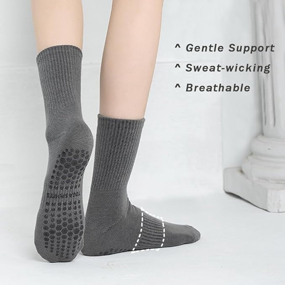 4 pairs - Yoga Socks - Pilates Socks - Non-slip Yoga Socks - Yoga Socks for women - sports socks - non-slip mid-tube socks - cotton pilates socks - breathable cotton socks - non-slip socks - for ballet, yoga, dance, pilates and fitness - Image 5