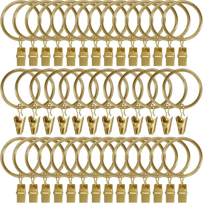 Metal Curtain Hooks with Clamps and Rings - 40 Pieces - Drapery Clip Hooks - Metal Curtain Rings - Decorative Curtain Rod Clips - Hooks - Shower Curtain Hanging Hooks with Clamp - Metal Curtain Rings with Clips - Gold