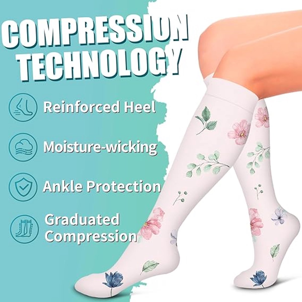 Compression socks 6 pairs - compression socks for women - Sports compression stockings - Circulation compression socks - Compression socks for cycling - women's compression stockings - Stretchable - for Running, Athletic Sports - Long - S/M - Image 3