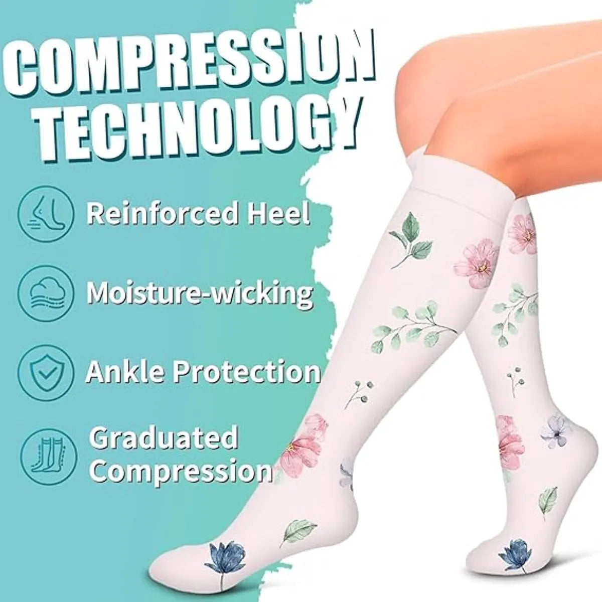 Compression socks 6 pairs - compression socks for women - Sports compression stockings - Circulation compression socks - Compression socks for cycling - women's compression stockings - Stretchable - for Running, Athletic Sports - Long - S/M - Image 3