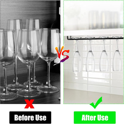 2 pieces - Wine glass holder - Glass hooks for shelf - Iron glass holder for glasses - Wall display holder - Hanging glass holders - Metal hanging glass holder - Display rack - hooks - for bars, wine cabinets, cupboards, restaurants - 26*11.5 cm - black - Image 3
