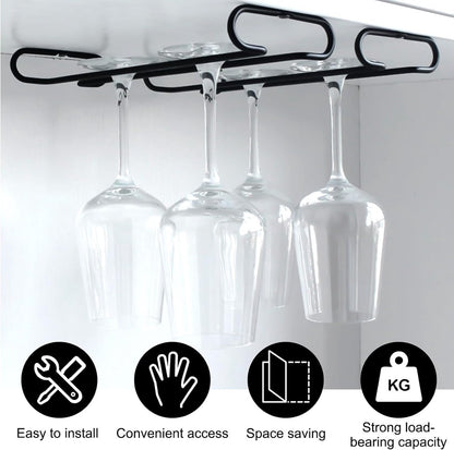 2 pieces - Wine glass holder - Glass hooks for shelf - Iron glass holder for glasses - Wall display holder - Hanging glass holders - Metal hanging glass holder - Display rack - hooks - for bars, wine cabinets, cupboards, restaurants - 26*11.5 cm - black - Image 4
