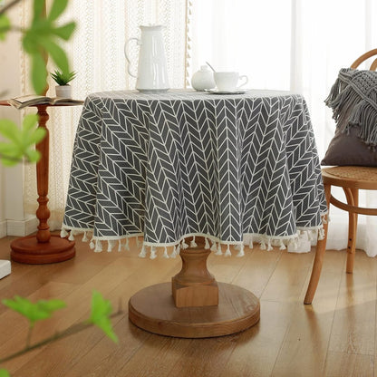 Round Tablecloth - Tablecloth with striped tassels made of cotton and linen - Washable Tablecloth - for table decoration in the kitchen and dining room - Round - 150 x 150 cm - Image 2