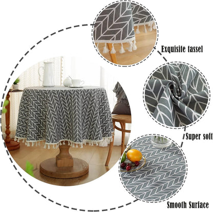 Round Tablecloth - Tablecloth with striped tassels made of cotton and linen - Washable Tablecloth - for table decoration in the kitchen and dining room - Round - 150 x 150 cm - Image 5