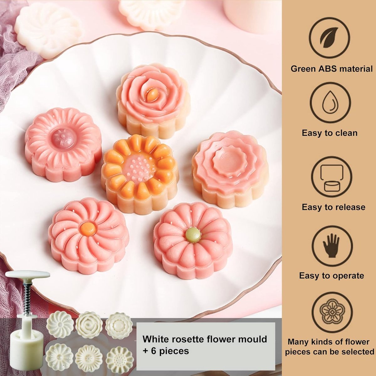Set of 12 Cookie Cutters Set - Cookie Stamps - Cookie Shapes - Cookie Cutter Set - Mooncake Pan Set - Baking Pan - Cookie Cutter - Mooncake Die Stamps - Cookie Cutters - Flower Cookie Stamps - DIY Kitchen Tools - Maker 50g - Round - Image 3