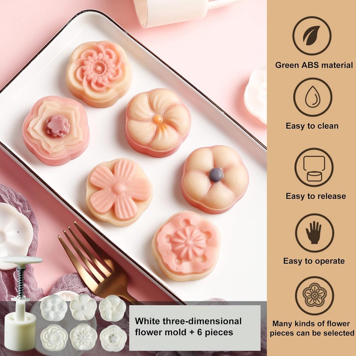 Set of 12 Cookie Cutters Set - Cookie Stamps - Cookie Shapes - Cookie Cutter Set - Mooncake Pan Set - Baking Pan - Cookie Cutter - Mooncake Die Stamps - Cookie Cutters - Flower Cookie Stamps - DIY Kitchen Tools - Maker 50g - Round - Image 4