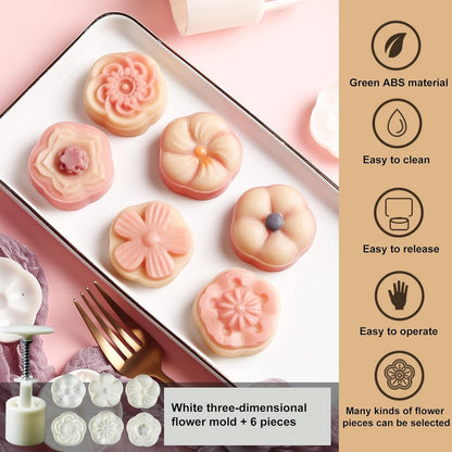 Set of 12 Cookie Cutters Set - Cookie Stamps - Cookie Shapes - Cookie Cutter Set - Mooncake Pan Set - Baking Pan - Cookie Cutter - Mooncake Die Stamps - Cookie Cutters - Flower Cookie Stamps - DIY Kitchen Tools - Maker 50g - Round - Image 4