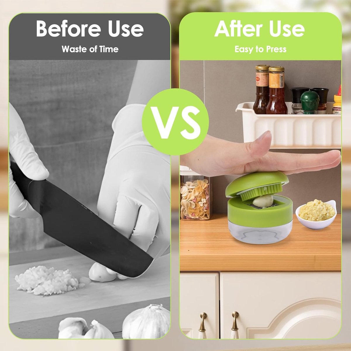 Garlic press - garlic chopper - Garlic Press - Suitable for Garlic - Manual Garlic Press - kitchen gadget press - Garlic presses - storage container - Ginger press - stainless steel knife cutter - crusher - for home and camping - Green - Image 2
