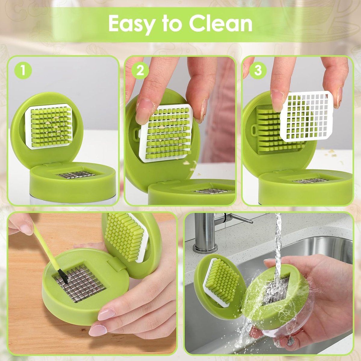 Garlic press - garlic chopper - Garlic Press - Suitable for Garlic - Manual Garlic Press - kitchen gadget press - Garlic presses - storage container - Ginger press - stainless steel knife cutter - crusher - for home and camping - Green - Image 3