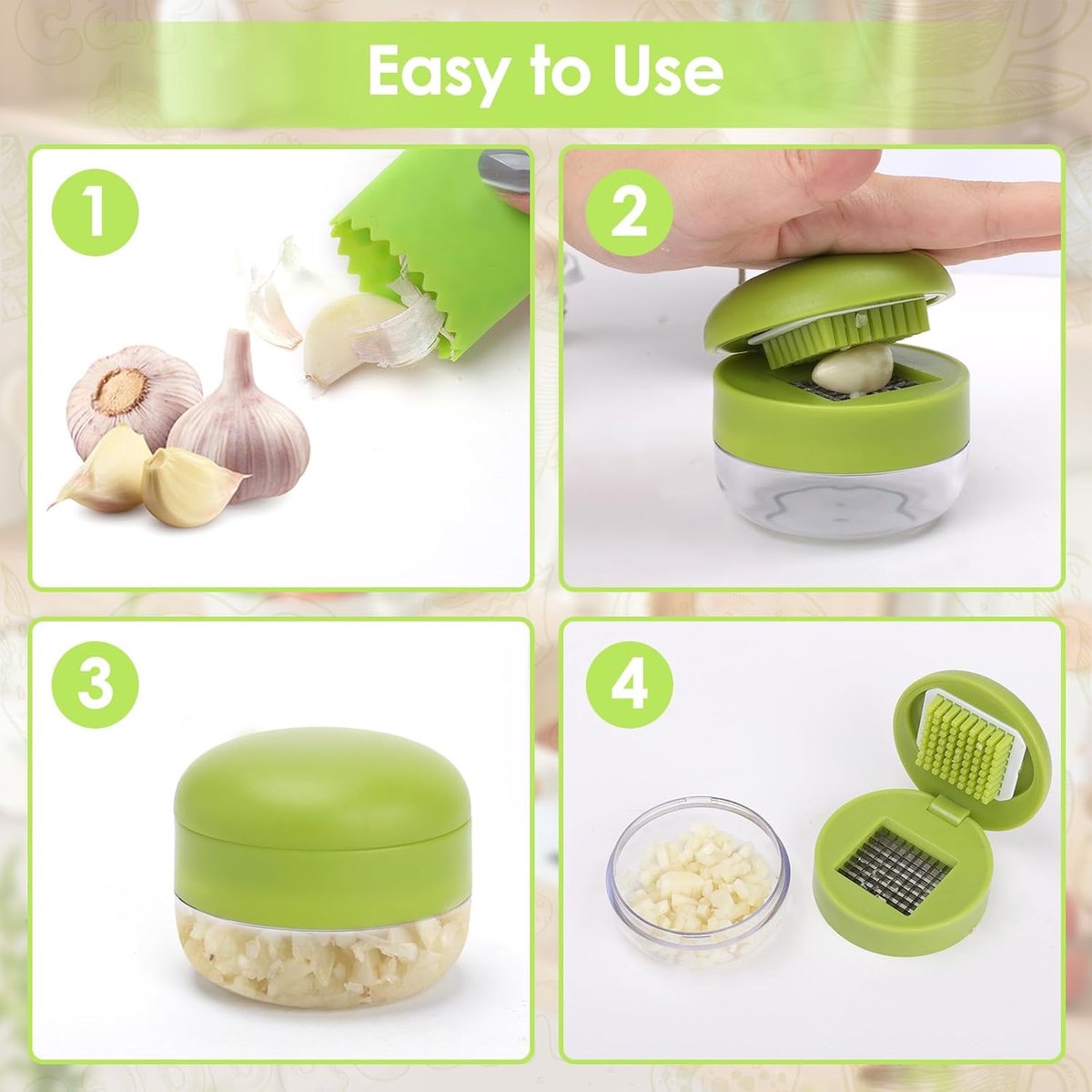Garlic press - garlic chopper - Garlic Press - Suitable for Garlic - Manual Garlic Press - kitchen gadget press - Garlic presses - storage container - Ginger press - stainless steel knife cutter - crusher - for home and camping - Green - Image 5