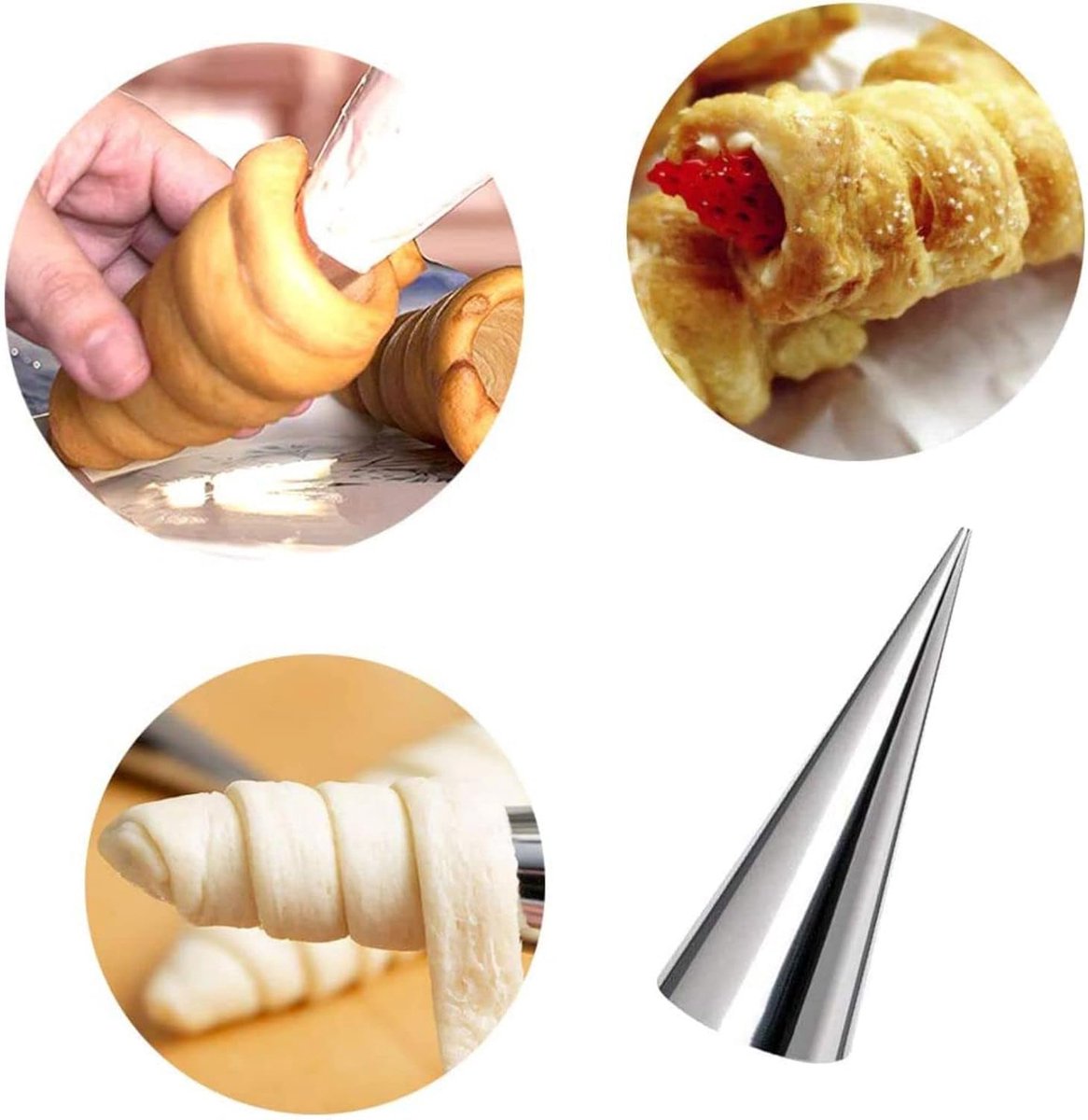 16 pieces - Croissant molds - Cream horn molds - Ice cream cone molds - Horn molds - Baking tools - Stainless steel baking pan - kitchen utensils - with cleaning brushes - for pastries, cream horns, cakes - 12.4*3.4 cm - silver - Image 3