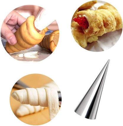 16 pieces - Croissant molds - Cream horn molds - Ice cream cone molds - Horn molds - Baking tools - Stainless steel baking pan - kitchen utensils - with cleaning brushes - for pastries, cream horns, cakes - 12.4*3.4 cm - silver - Image 3