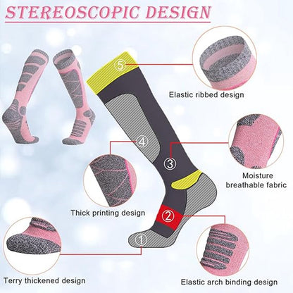 Ski Socks - 3 Pairs - Women's Socks - Sports Socks - Cotton Socks - Warm Socks Women - Long House Socks - Women's Ski Socks - Snowboard Socks - for Skiing, Snowboarding, Hiking - Size 35-39 (M) - Image 3