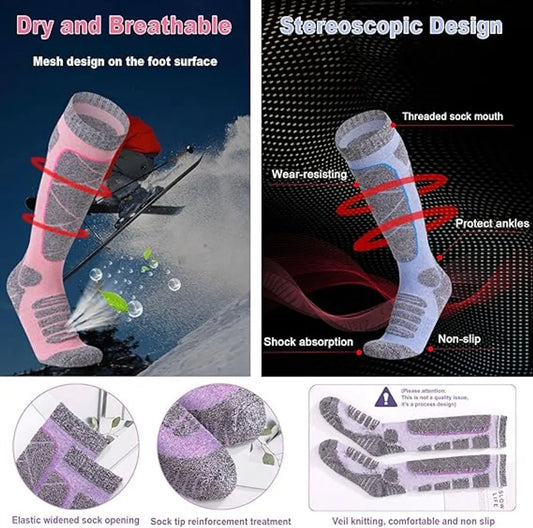 Ski Socks - 3 Pairs - Women's Socks - Sports Socks - Cotton Socks - Warm Socks Women - Long House Socks - Women's Ski Socks - Snowboard Socks - for Skiing, Snowboarding, Hiking - Size 35-39 (M) - Image 4